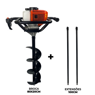 Perfurador de Solo a Gasolina 52cc 2,5HP com Broca 80x20cm + 2x Extensor 1m Carbon Fak em Oferta na Shopee