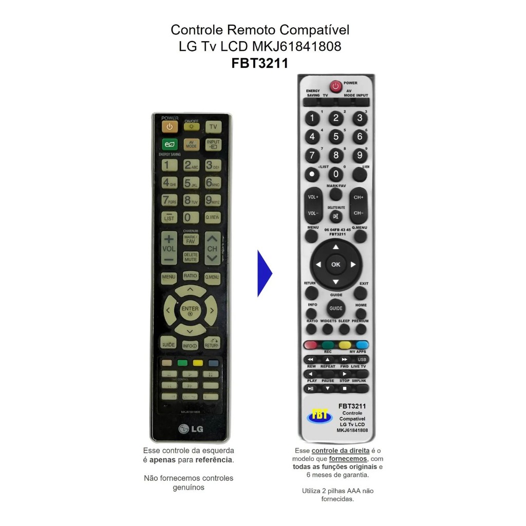 Controle Remoto Compatível LG Tv LCD MKJ61841808 FBT3211