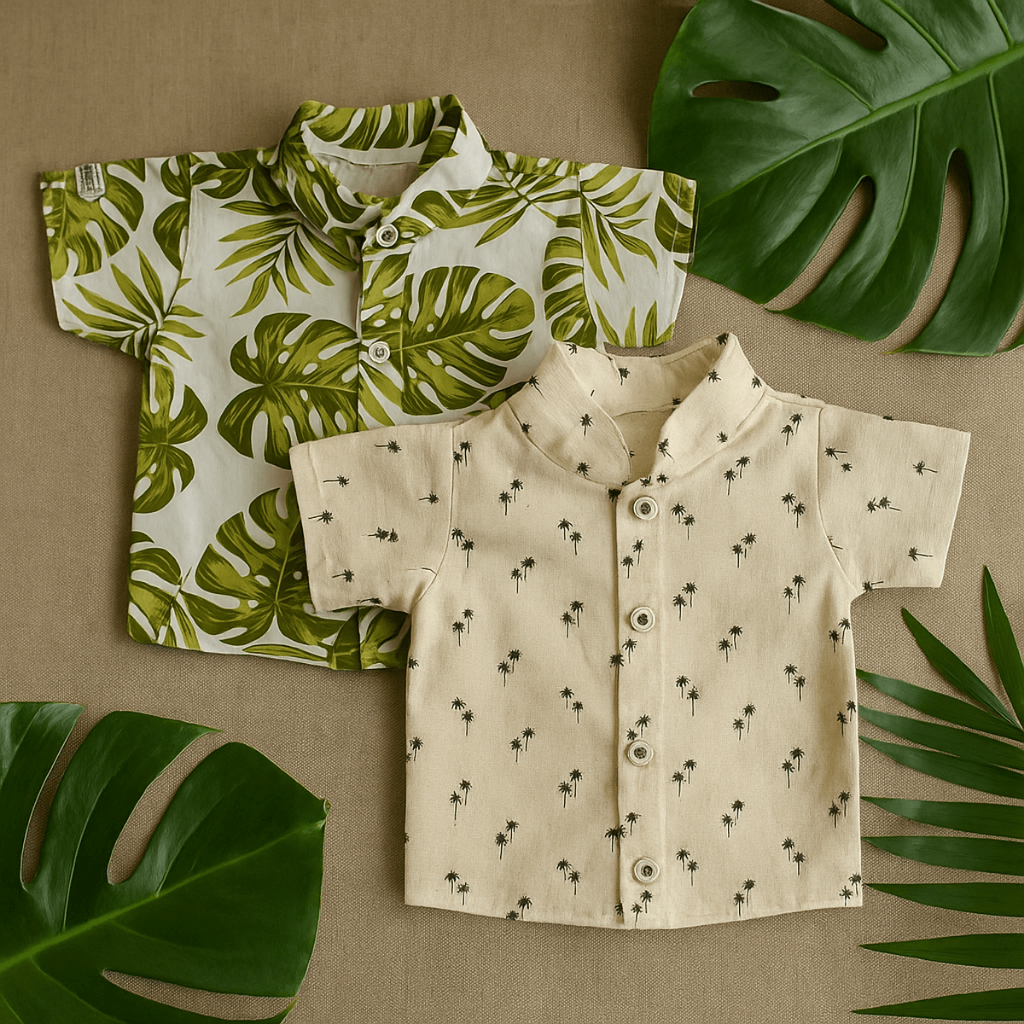 Camisa Social Bebê 0-9 Meses Algodão Tropical Confortável Estiloso Festa Manga Curta Menino Kit 2