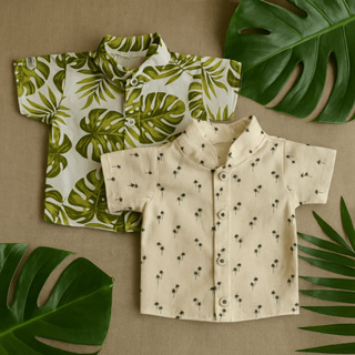 Camisa Social 0-9 Meses Algodão Folhagem Coqueiros Estiloso Festa Manga Curta Bebê Menino em Oferta na Shopee