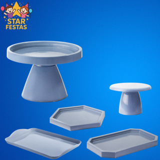 Kit Mesa de Festa - 1 Boleira Minimalista , 1 Bandeja 20x13, 1 Mini Cake Slim , 1 Sextavadinha e 1 Mini Lapidada