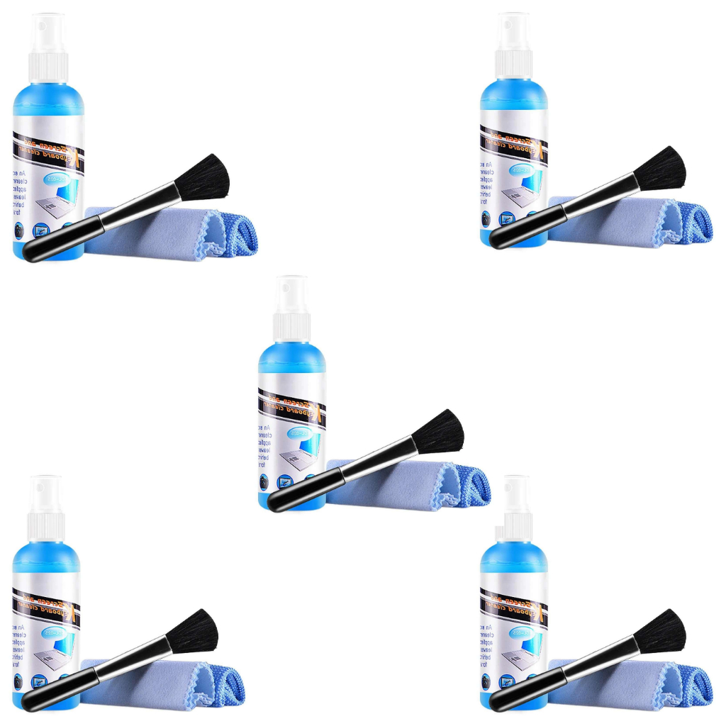 Limpa Tela 100ml Conjunto 4 em 1 Limpador de Tela com Spray, Pano e Escov 5 Unid