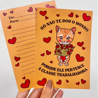 Cartão Gato Só não Te dou o mundo em Oferta na Shopee