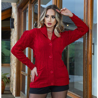 Casaco Feminino Inverno Grosso Cardigan Elegante Trança Lã em Oferta na Shopee