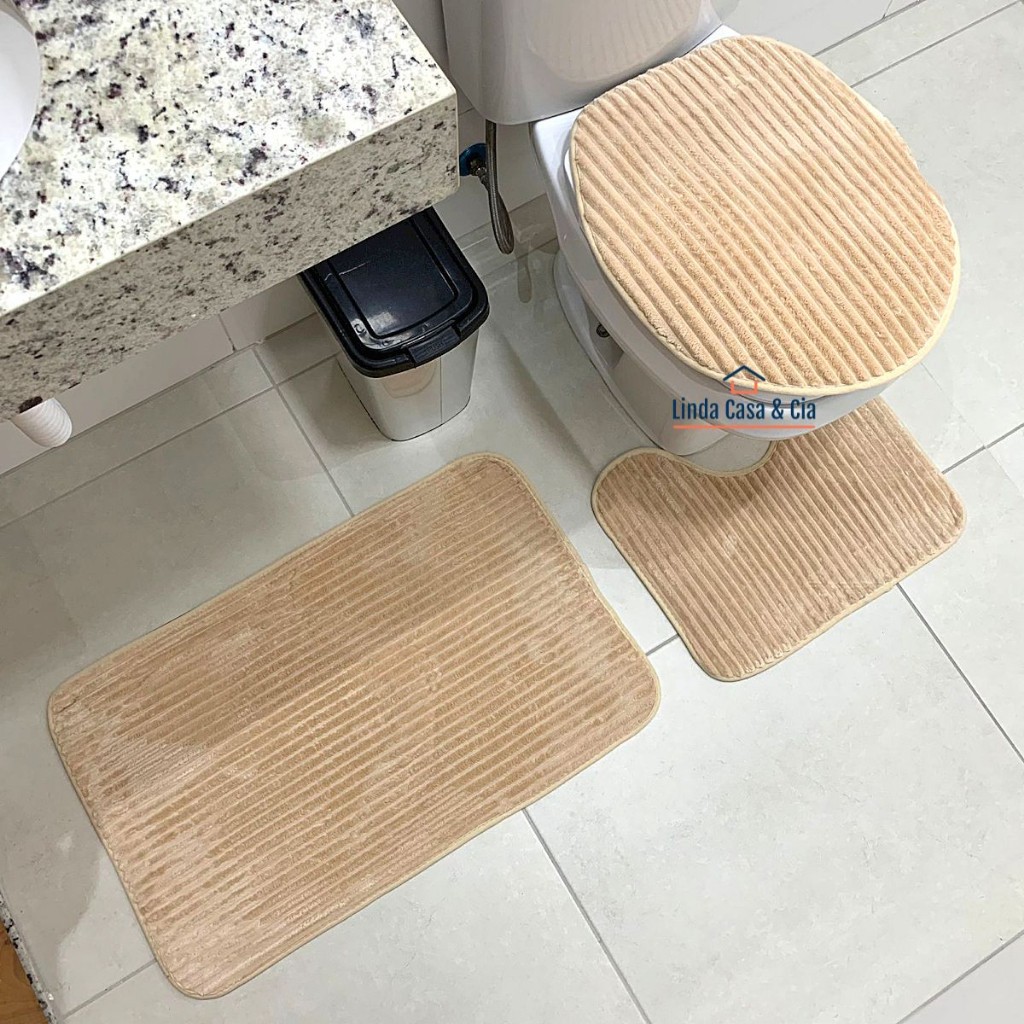 Kit Jogo Conjunto de Tapete Para Banheiro 3 Peças Liso Aveludado Macio Antiderrapante
