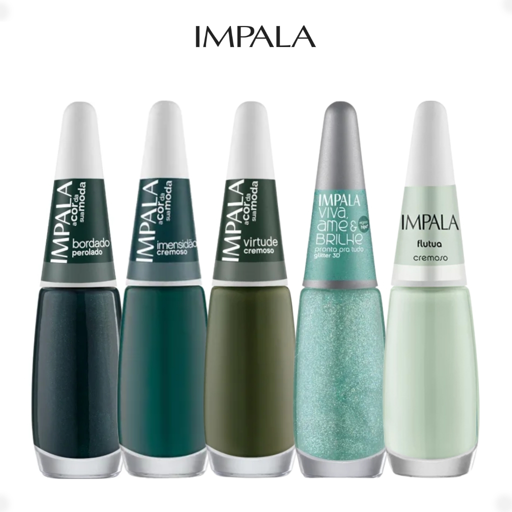 Kit 5 Esmaltes Impala Tons de Verde