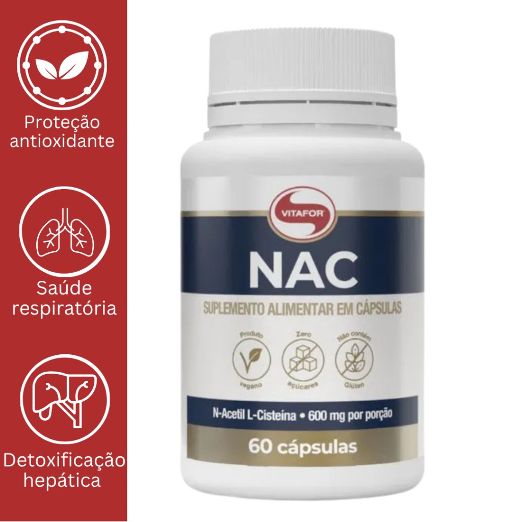 N-Acetil L-Cisteína NAC 600mg Vitafor | 60 Cápsulas | Suplemento Antioxidante