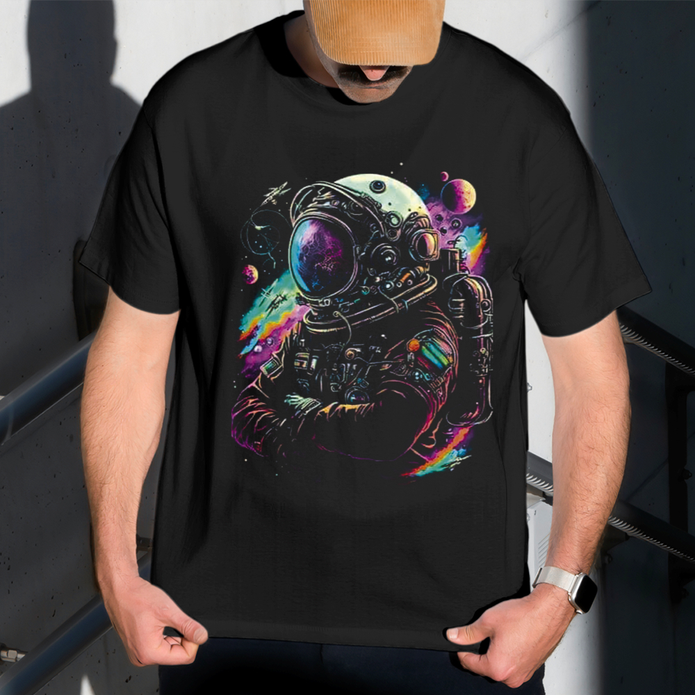 Camiseta Masculina Estampa Astronauta Colorido 100% Algodão Estilo Conforto Diário Do Tamanho P GG