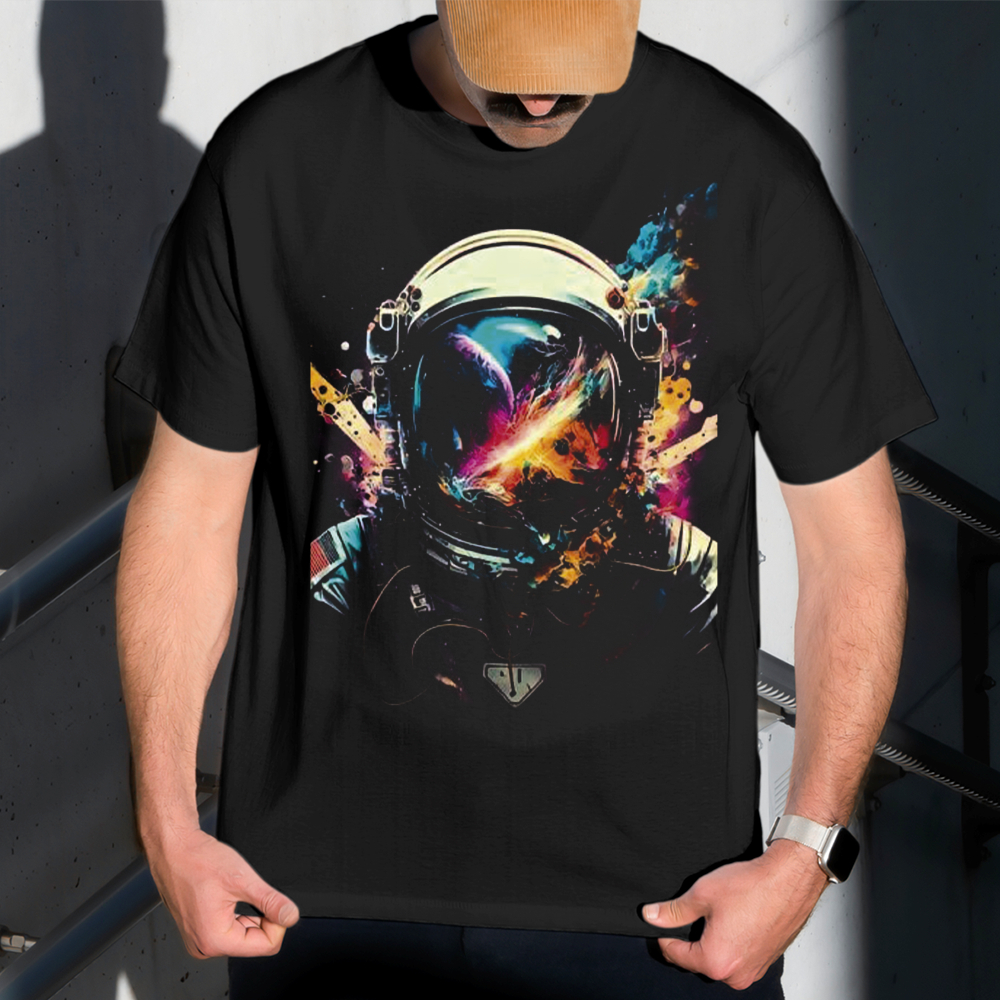Camiseta Masculina Estampa Astronauta Tinta 100% Algodão Estilo Conforto Diário Do Tamanho P ao GG