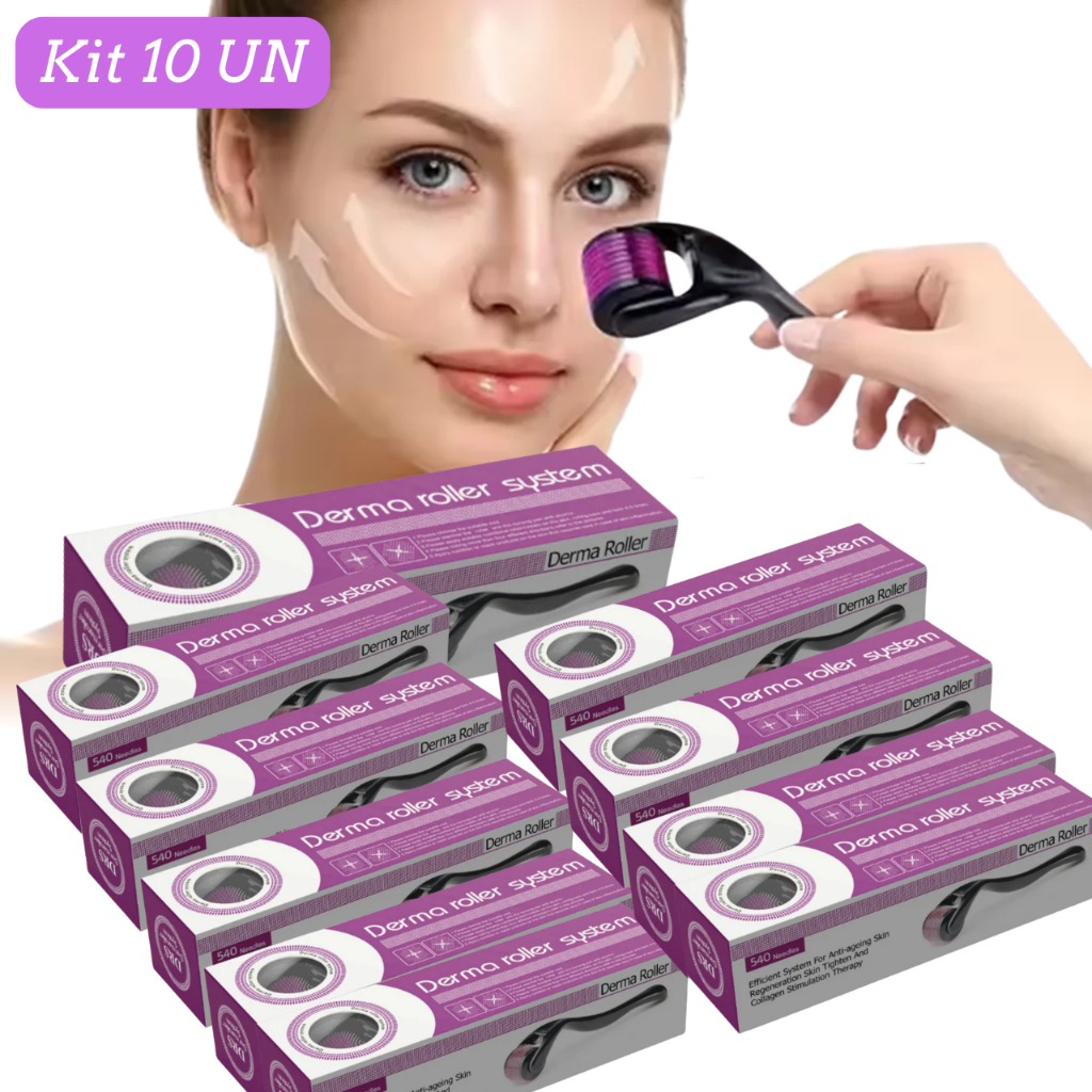 Kit c/ 10 DermaRoller Rolo Agulha System 540 Original Preencher Falha Cabelo e Cicatrizes