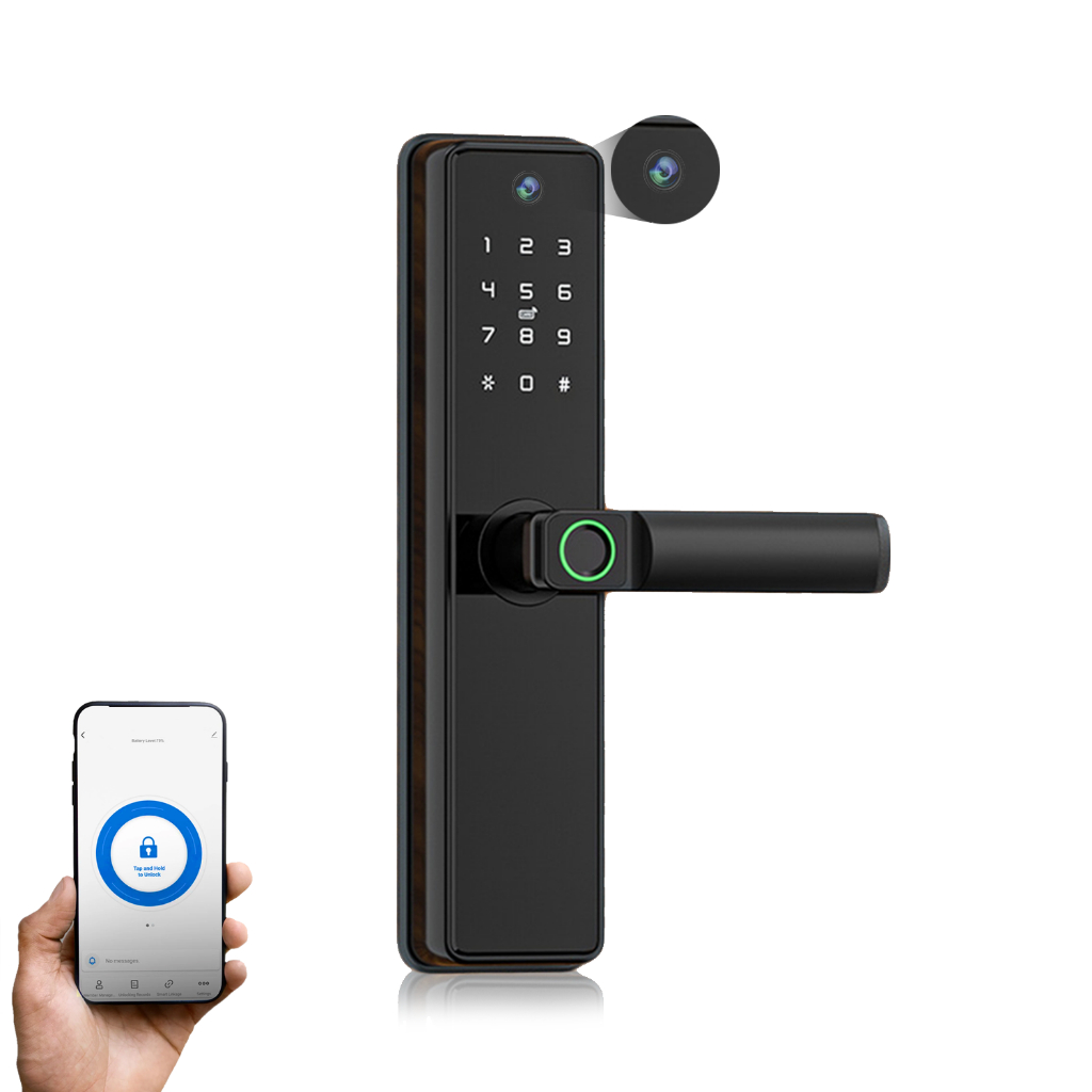 Maçaneta Eletronica com Wifi Aplicativo Tuya Smart Senhas Biometria Olho Mágico Câmera Abertura Remota