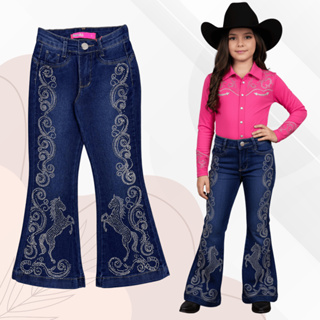 Calça Jeans Flare Feminina Infantil e Juvenil Meninas Com Strass Rodeio Ana Castela Calça de Boiadeira Country em Oferta na Shopee