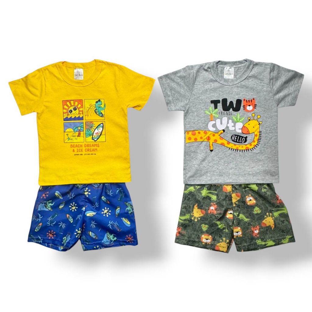 👶2  Kit infantil com 4 peças – 2 camisetas 100% algodão e 2 shorts em poliéster. ✨