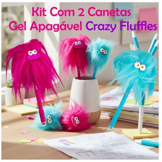 Kit 2 Canetas Gel Apagável Crazy Fluffles 0,7mm Divertidas, Criativas e com Pelúcia Rosa e Azul BRW em Oferta na Shopee