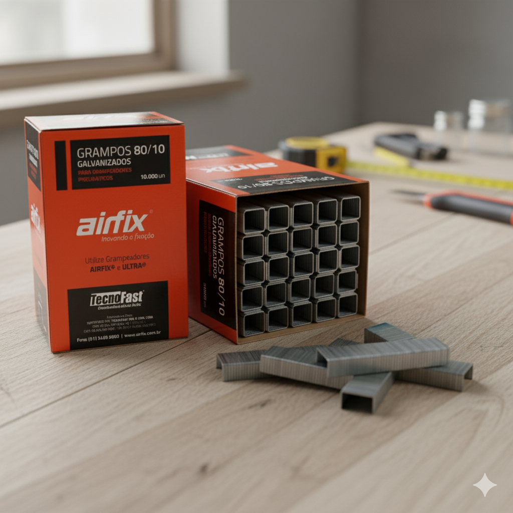 Grampos 80/10 Zincado Airfix Para Artesanato Marcenaria Fixação De Tecido Grampeador Industrial 20.000 Unidades Forte