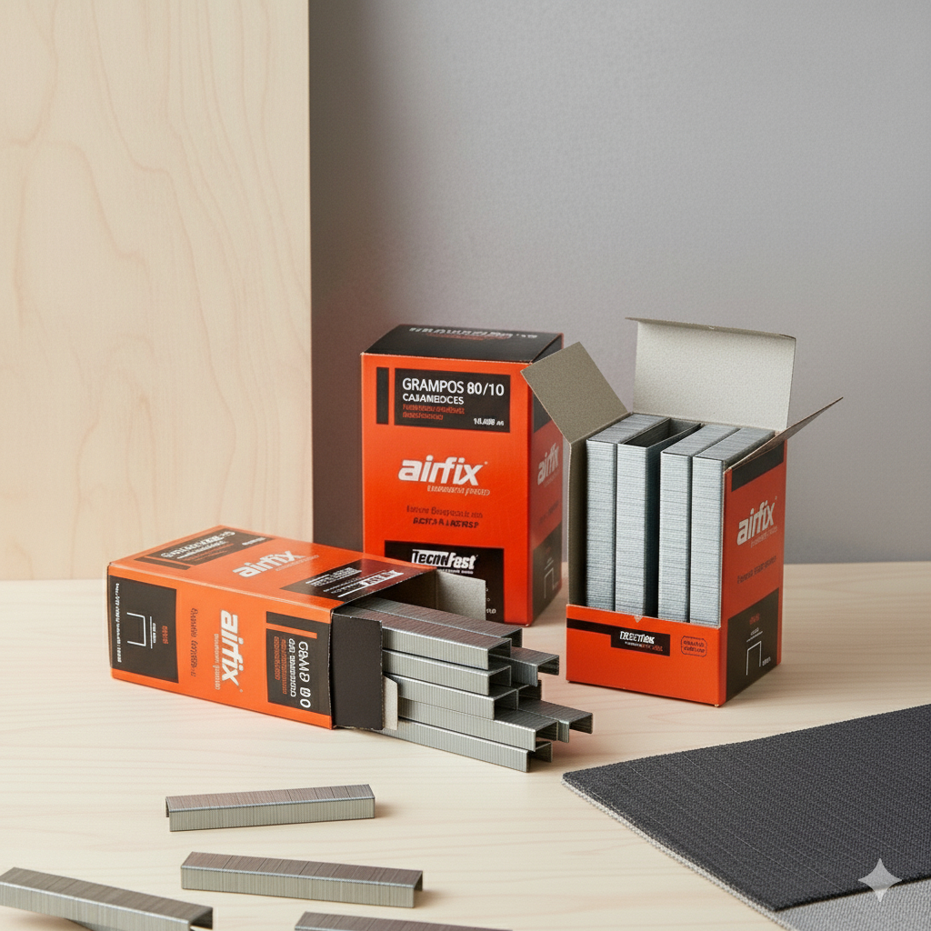 Grampos 80/10 Galvanizados Airfix Para Tapeçaria Estofador Cadeira Sofá Grampeador Pneumático 10.000 Unidades Fixas.