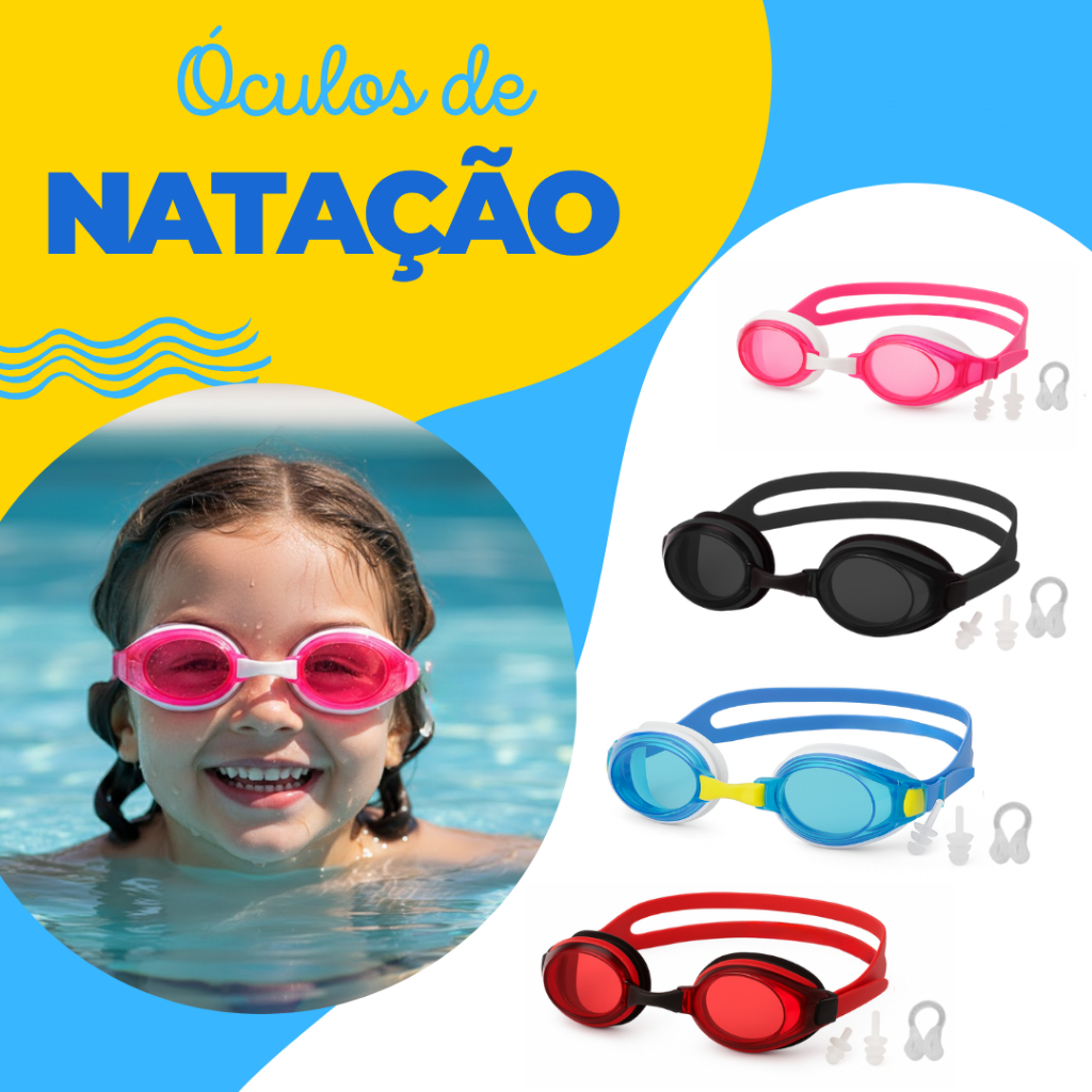 Óculos de Natação Ajustável com Protetor de Ouvido e Nariz Infantil Juvenil