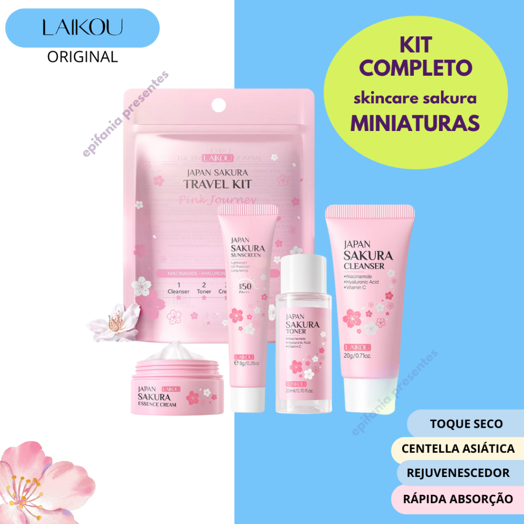 KIT LAIKOU SAKURA travel c/4 miniaturas de viagem skincare