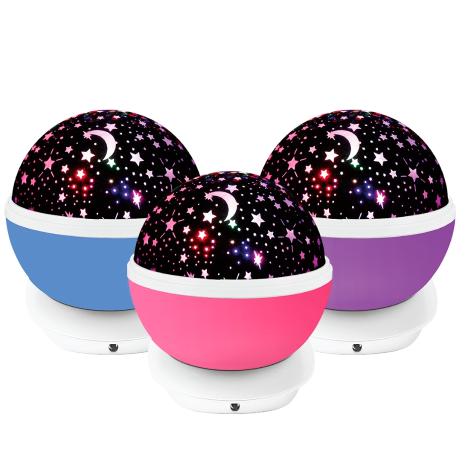 Luminária Abajur Projetor de Estrelas Giratório RGB Céu Estrelado Infantil Festa Com Cabo Usb Pilha e 1 Cúpula