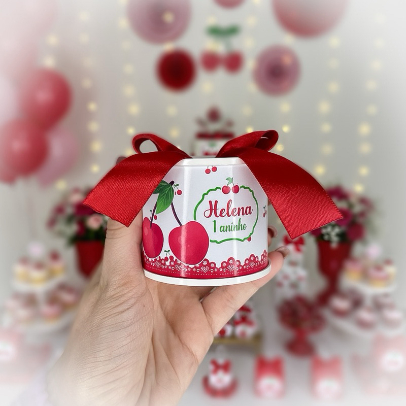 Kit Mini Tubolata Cerejinha personalizadas I Lembrancinha | aniversário | 5x6 Tampa de Plástico branca