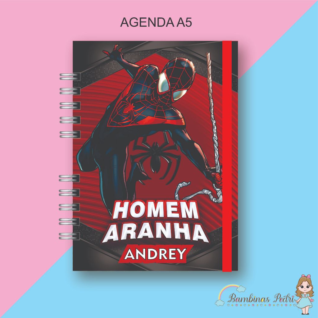 Agenda Escolar ou Creche Homem Aranha Black Caderno A5 Brochura Desenho A4 em Oferta na Shopee