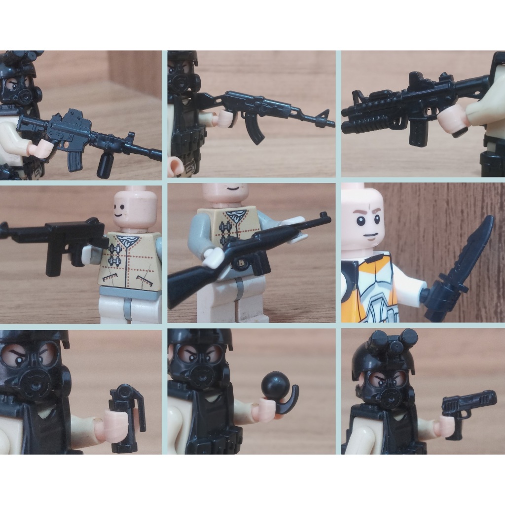 Acessórios Compatível com Lego M4, AR, AK47, Thompson, Flashbangs, M67, Glock, Baioneta