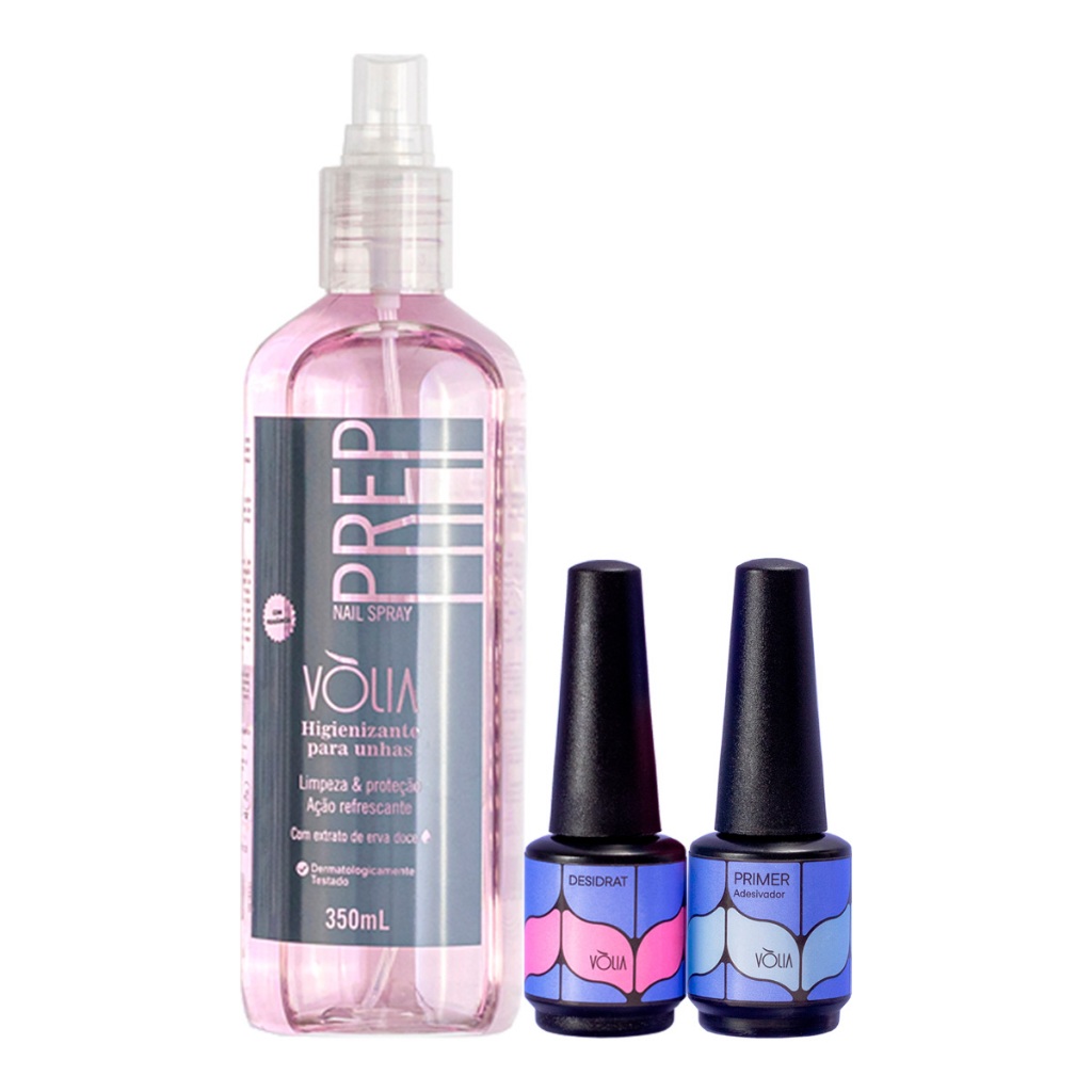 Desidratador Primer Sem Ácido Adesivador Prep Higienizador Vòlia Kit Para Unhas