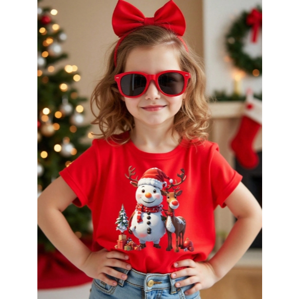 Camiseta Infantil Estampa Natalina Papai Noel Rena Dinossauro Natal 100% Algodão
