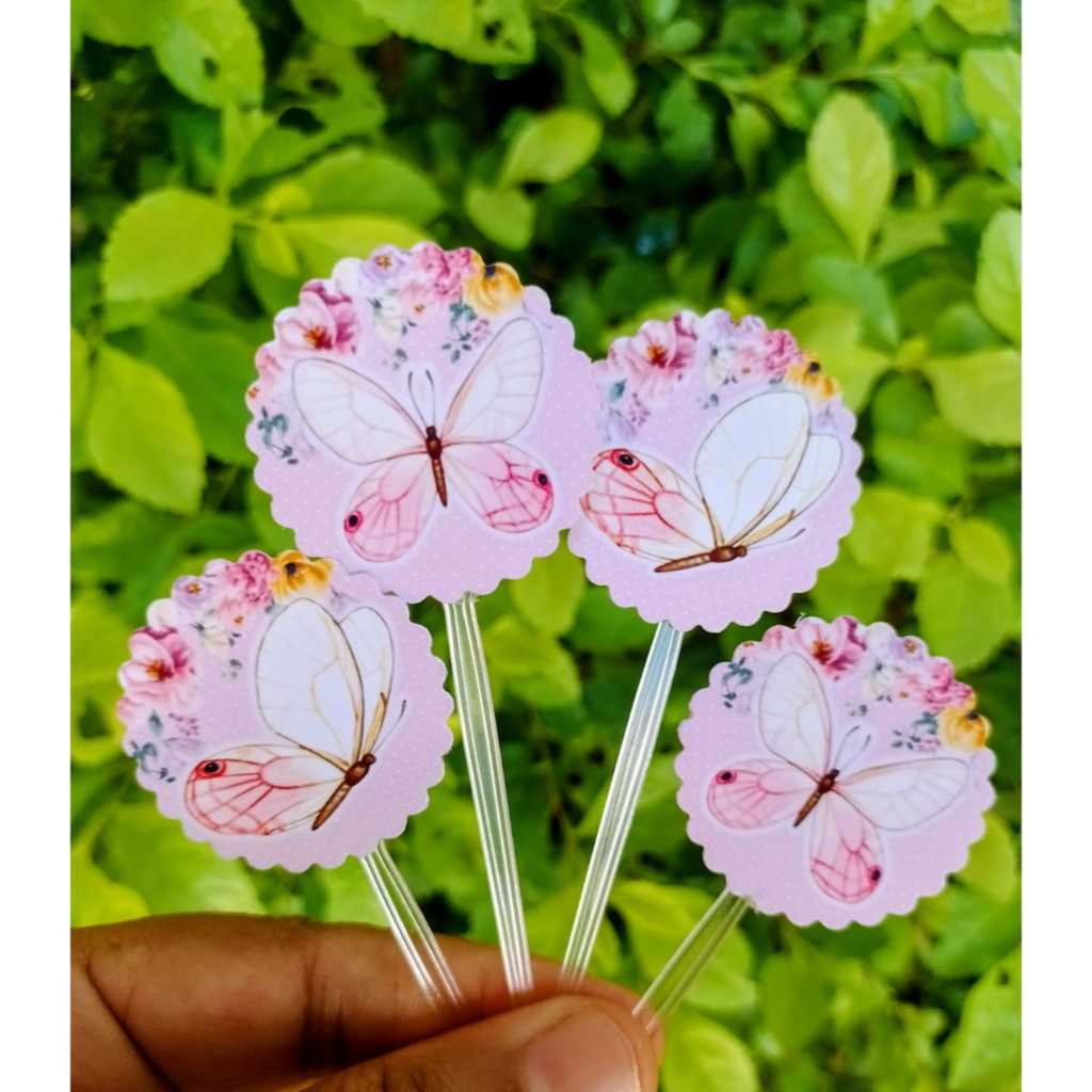 Toppers para docinhos personalizados no tema Jardim Encantado Borboletas Rosa - Envio rápido - Lembrancinhas