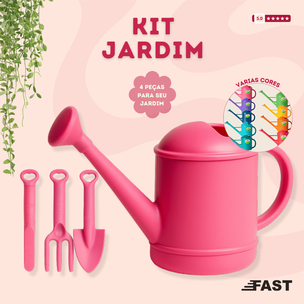 Kit Jardinagem - 4 Peças com Regador e Ferramentas Varias Cores para Plantas, Vasos, Horta e Jardim