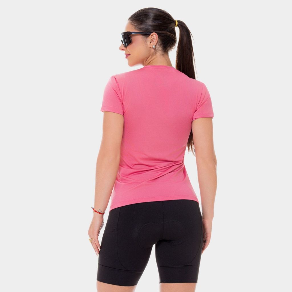 Camisa Camiseta Dry Fit Feminina Esportiva Academia Corrida Treino Proteção Anti UV Manga Curta Rosa · foto 2