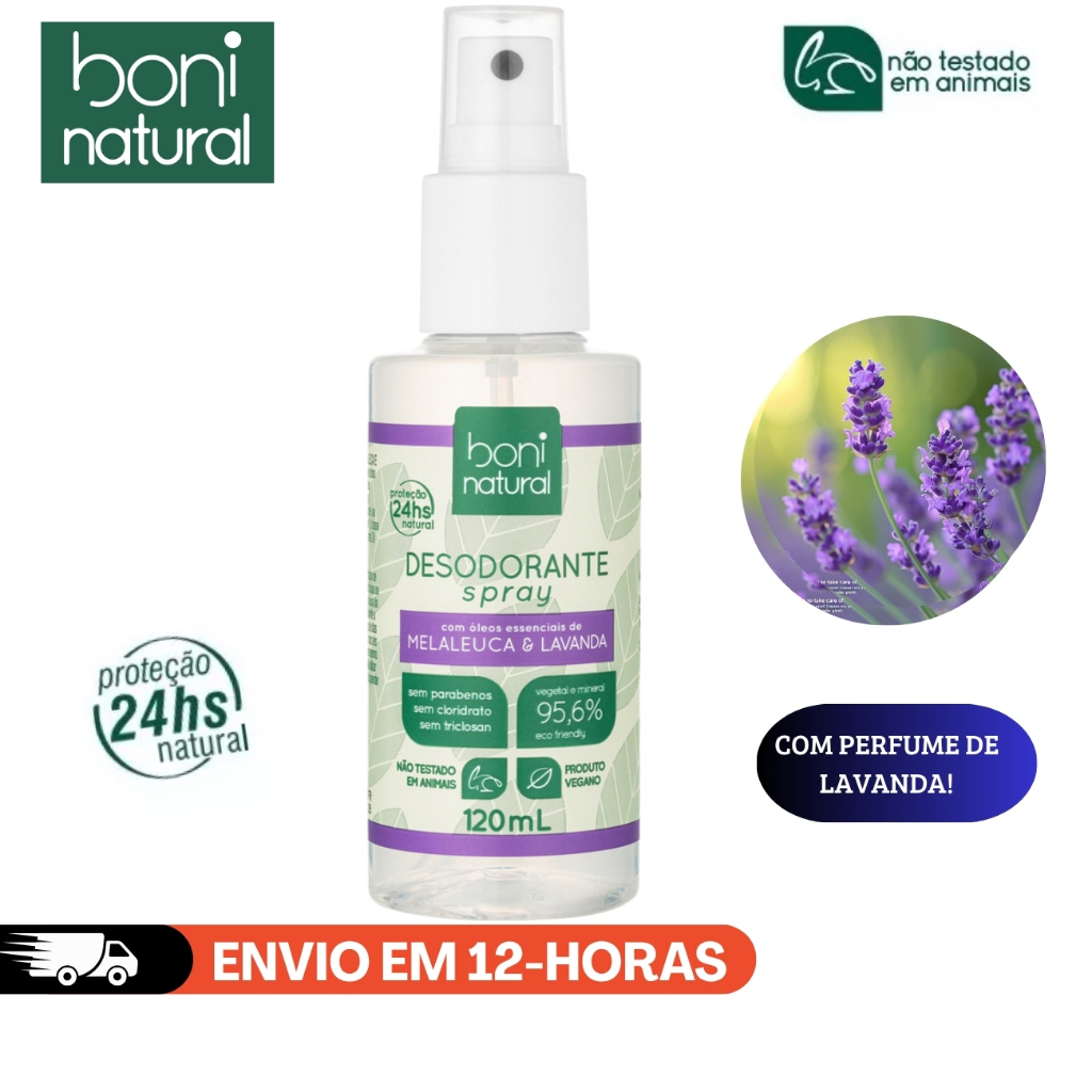 DESODORANTE MELALEUCA E LAVANDA SPRAY SEM ALUMINIO BONI NATURAL 120ML