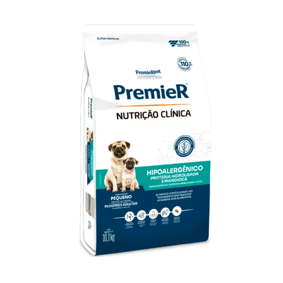 Ração Premier Nutrição Clínica Hipoalergênico Cães Adultos Pequeno Porte Proteína Hidrolisada e Mandioca 10,1kg em Oferta na Shopee