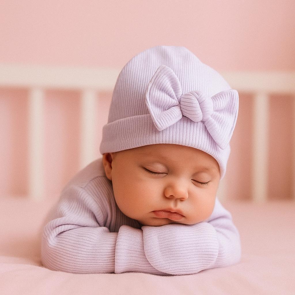 Conjunto Touca e Luva Infantil com Tiara Faixa com Laço para Cabelo Macio Delicado Ribana Maternidade Bebê Enxoval