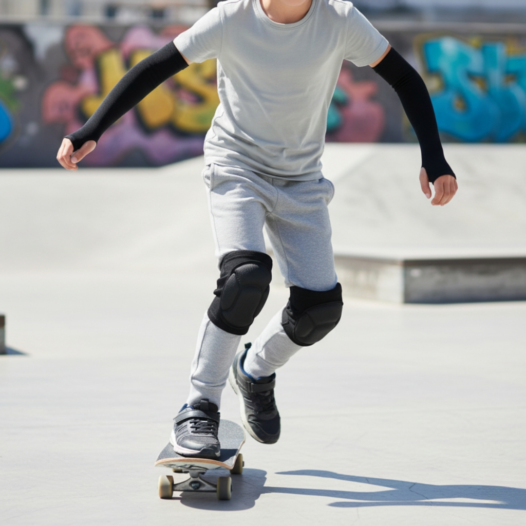Kit Conjunto Joelheira Manguito Para Volei Infantil Juvenil Esportes Anti Impacto Proteção Joelhos