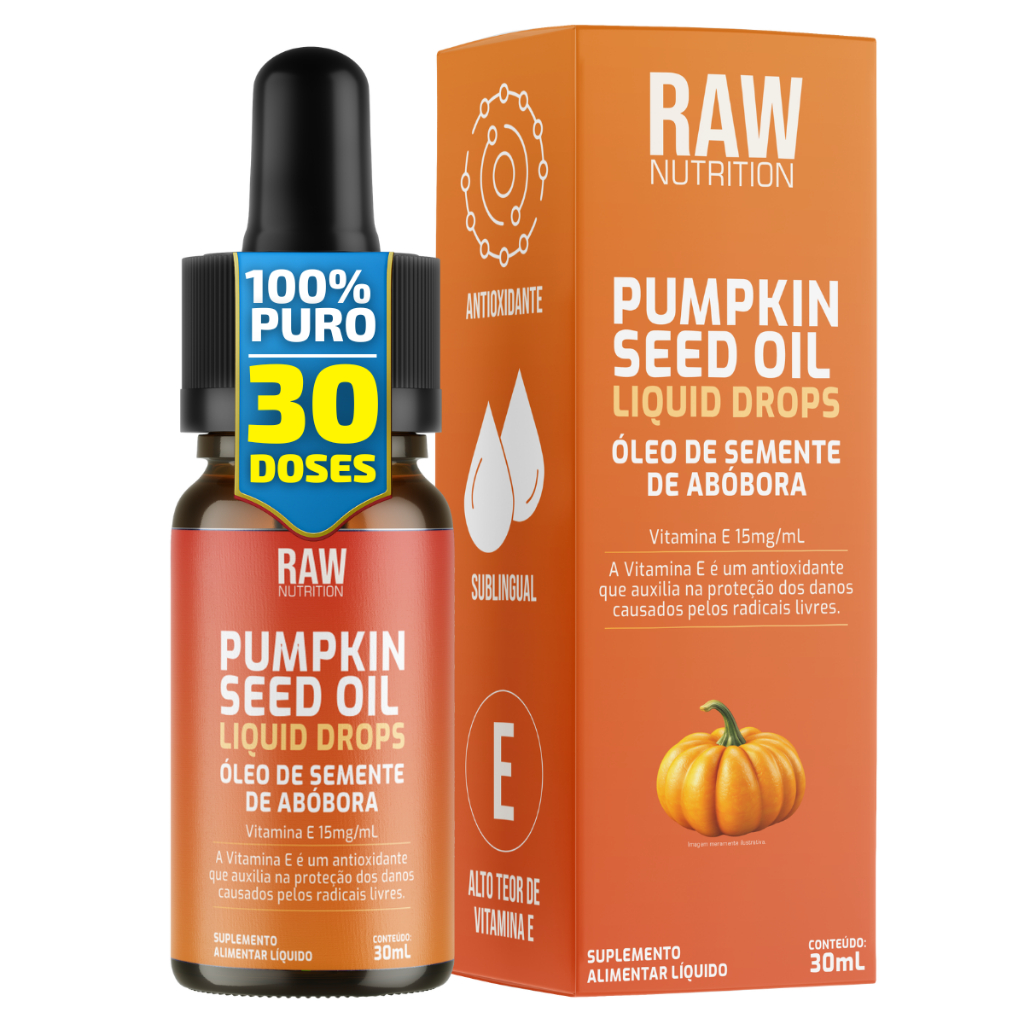 Óleo de semente de abóbora puro - Vitamina E Gotas Liquido Sublingual 30ml Raw Nutrition