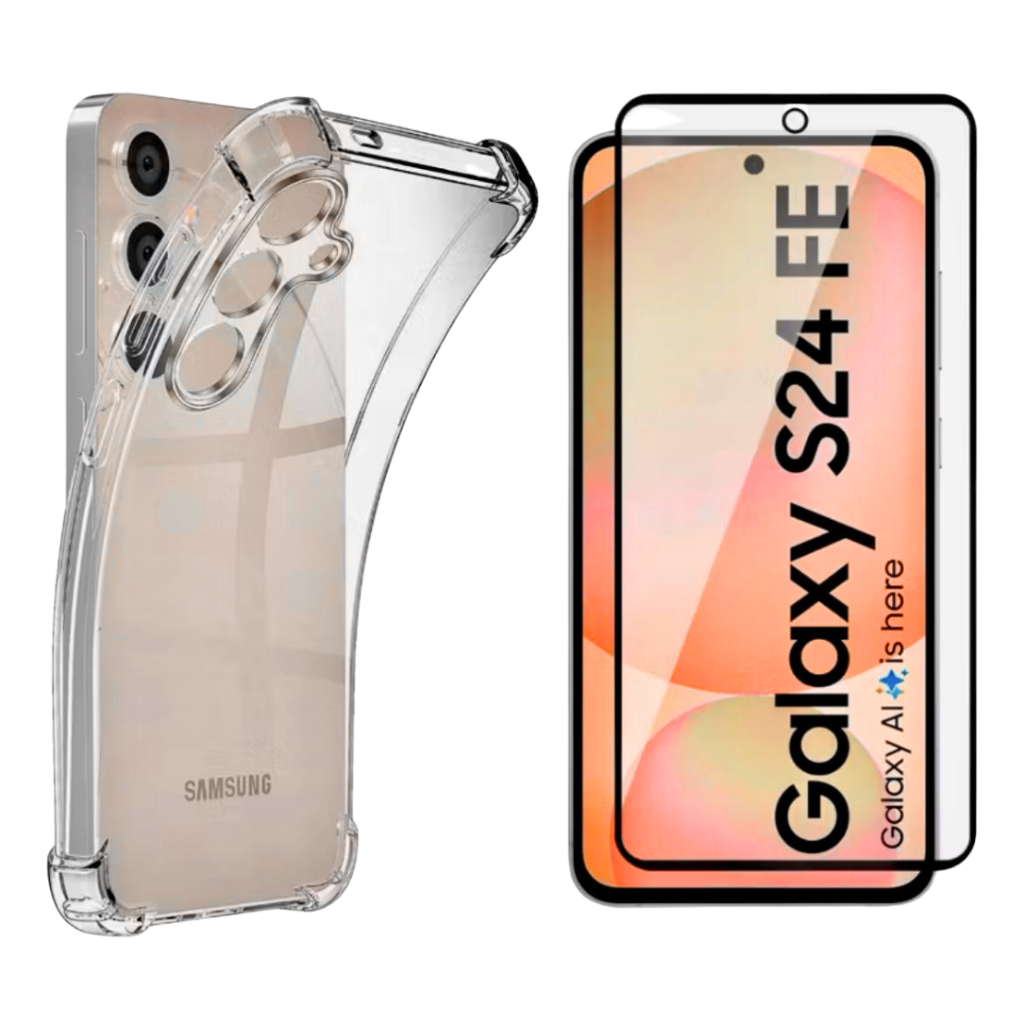 Capa Capinha + Película de Vidro 3D Samsung S24 Fe Capinha de celular Anti Impacto Transparente