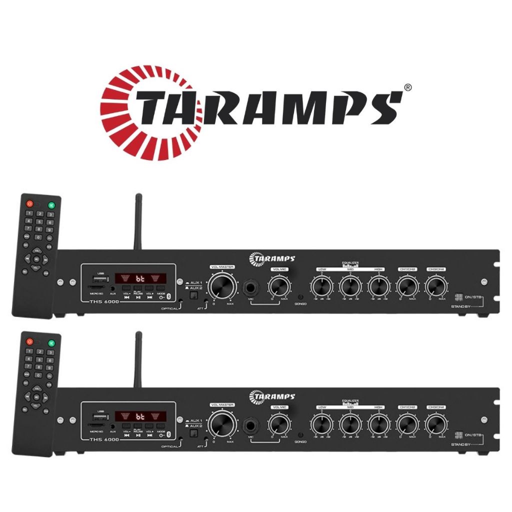 Kit 2 Receiver Amplificador Taramps 800w Potencia Profissional Bluetooth Usb Pendrive Sd p/ Caixa Som Acustica Ambiente
