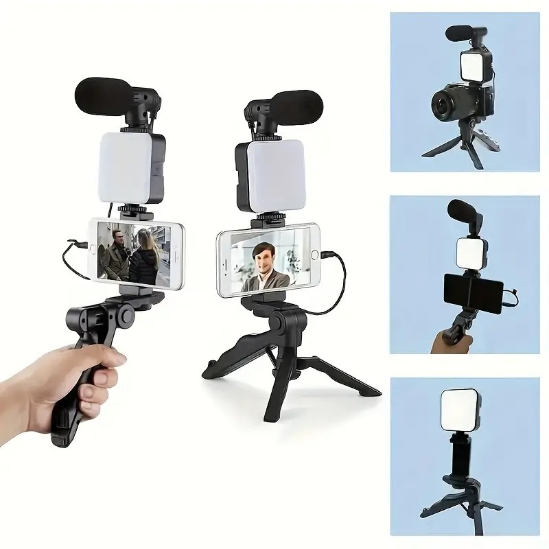 Kit de Iluminação Fotográfica Tripé + Luz de Led + Microfone Video Making