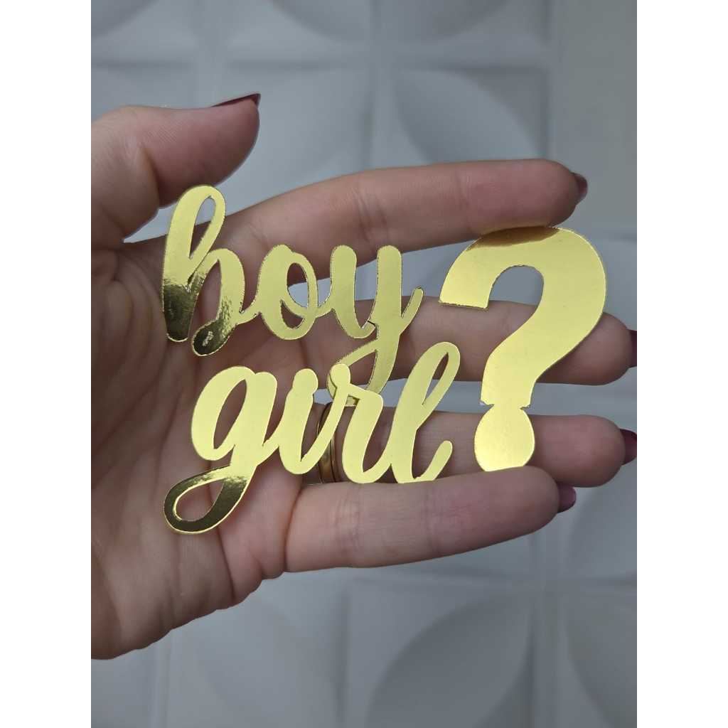 Kit Aplique Chá Revelação/ Chá de Bebê em Papel Lamicote Dourado – Para lembrancinhas e Decoração 10~20~30~40~50 unid