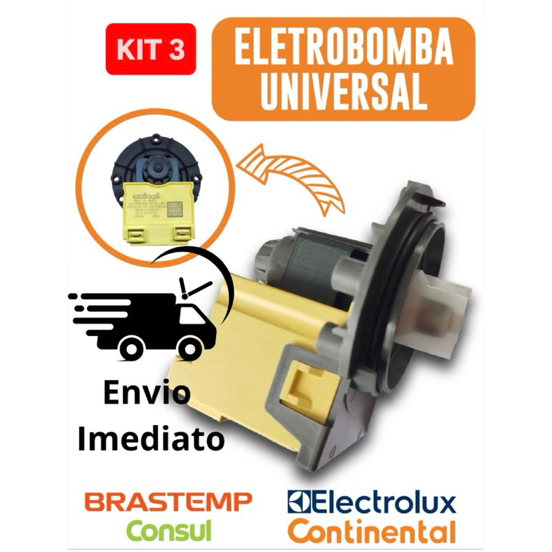 kit 3 Eletrobomba Lavadora Universal Electrolux Brastemp 127v