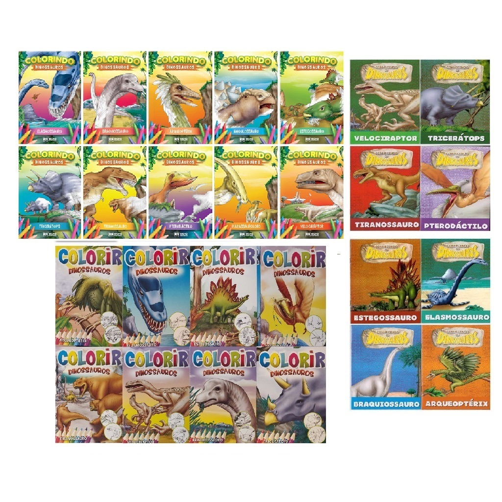 Kit C/ 26 Livrinhos Dinossauros - 8 Histórias + 18 Colorir em Oferta na Shopee