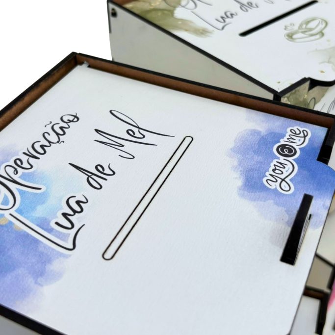 CAIXA PARA CASAMENTO OPERAÇÃO LUA DE MEL PIX CORTE DA GRAVATA AQUARELA em Oferta na Shopee