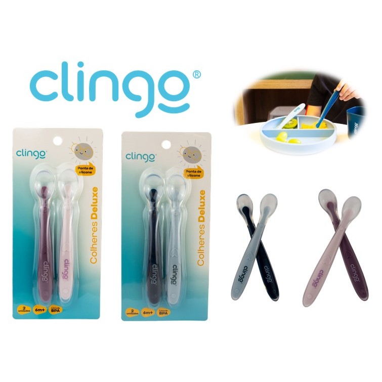 Kit 2 Colheres Ponta Silicone Macia Bebê Introdução Alimentar Clingo Menino Menina Azul ou Rosa em Oferta na Shopee