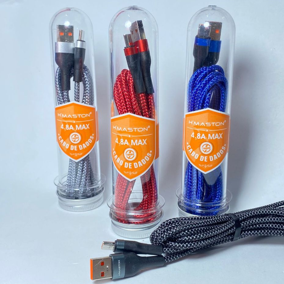 Cabo Carregador Celular Tipo C 4.8A Max Nylon 2 Metros Tubo - H139-3 - Hmaston