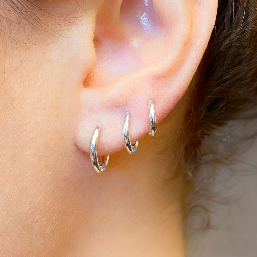 Trio de Argolas Prata 925 Lisa Cravejada Ponto de Luz Kit Feminino 3 Pares Brinco Click em Oferta na Shopee