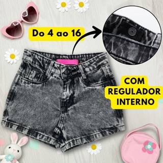 Short Jeans Preto Marmorizado Infantil/Juvenil Meninas Tecido Grosso Short Preto Grafite Estiloso em Oferta na Shopee