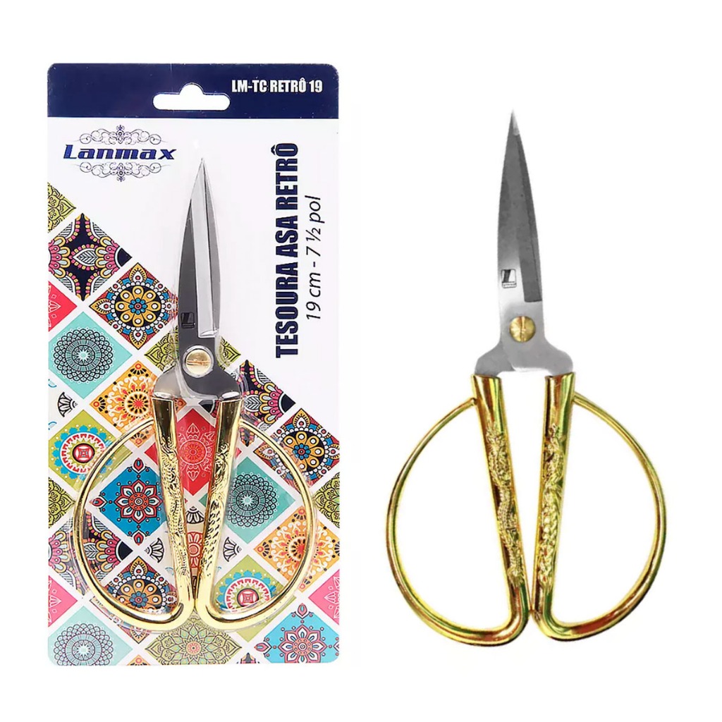 Tesoura Asa Retrô Dourada Lanmax – Estilo Vintage e Corte Preciso em Oferta na Shopee