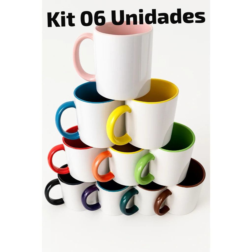 Caneca interior e alça colorida 325ml - para sublimação 6 uni marca Panda AAA Quality