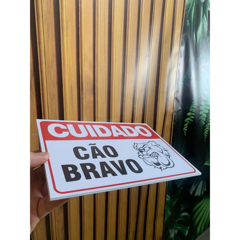 Placa Aviso Cuidado Cão Bravo Rottweiler Pastor Alemão Pitbull 25x17cm PVC 2mm
